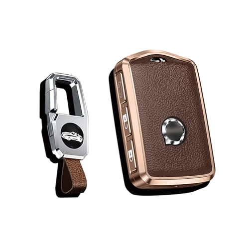 HIBEYO Schlüsselhülle passt für Volvo Smart Autoschlüssel Hülle Schutzhülle Cover für Volvo XC60 XC70 XC90 C30 S60 S80 S90 V60 V70 V90 Schlüsselbox Schlüsselanhänger Leder Seitliche Tasten-Braun