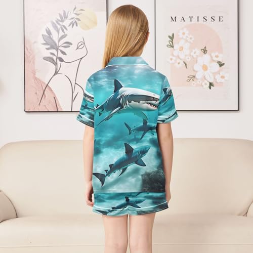 ALAZA Shark Ocean Water Sea Satin Pajamas Set Short Sleeve Button Down Sleepwear Summer Pjs 2 Piece4