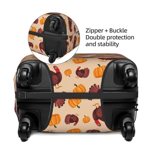 Thanksgiving Turkey And Pumpkin Print Luggage Cover For Suitcase,Washable Elastic Travel Suitcase Protector With Zipper Closure And Bottom Buckle – Fits 18-32" Luggage-Small2