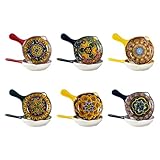 Henten Home Boehmia Sauce Dish with Handle, 4 Inch Ceramic Dipping Dish Set of 6, Porcelain Floral Appetizer Plates for Sushi, Snack, Hand Painted Small Bowls, Dishwasher & Microwave Safe