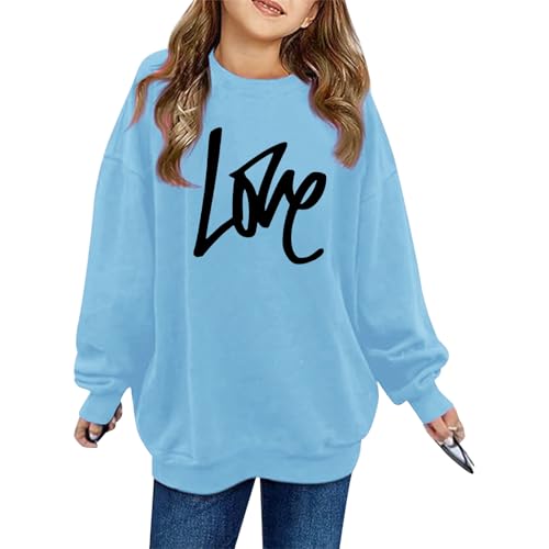Girls Oversized Sweatshirts Letter Graphic Crewneck Long Sleeve Casual Loose Pullover Tops for Teen Girls