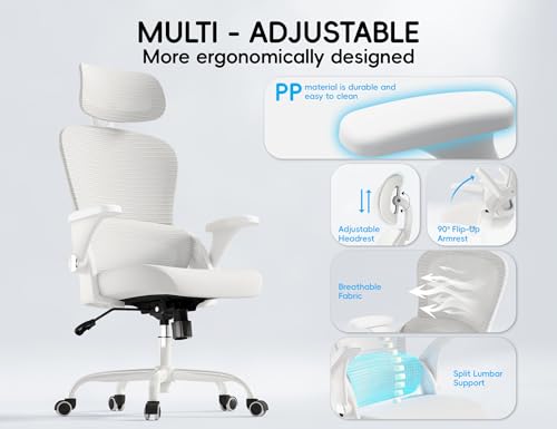 Image of TRALT Office Chair - Ergonomic Office Chair with Back Support, Home Office Desk Chairs, 330lbs Wide Seat Big and Tall Office Chairs with Headrest, Comfy Desk Chairs (White)
