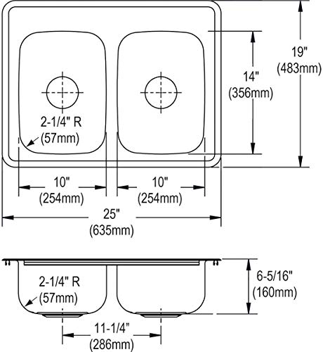 Image of Elkay Dayton Stainless Steel 25 inch x 19 inch x 6-5 /16 inch, 5-Hole Equal Double Bowl Drop-in Sink