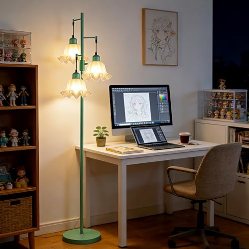 Image of Lightdot 67IN 3-Light Flower Floor Lamp for Living Room, Dimmable Green Tree Floor Lamps with Acrylic Shade for Wedding /Party, Floral Tall Lamp for Bedroom /Sofa Beside /Corner Decor(Bulb Included)