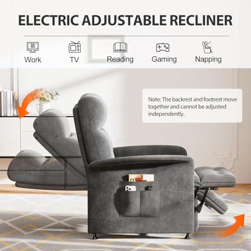 Image of Power Recliner Chair for Adults with Heat & Massage - Soft Fabric Electric Reclining Sofa with Remote Control, 3 Side Pockets, 180 Lay Sleeper for Living Room Home Theater, Dark Grey