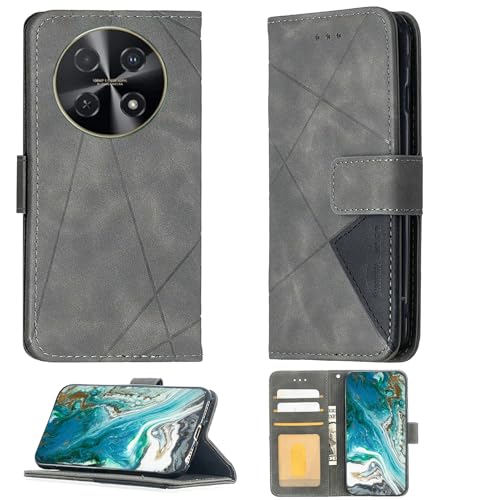 Aroepurt Case Compatible for Huawei Nova 12i Phone Case Cover [with Tempered Glass Screen Protector] Flip Stand Cover PU Leather Wallet Case Grey