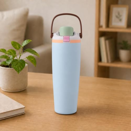 Image of HomeCloud 900ML Stainless Steel Water Bottle - Double-Wall Vacuum Insulated, Leakproof Straw Lid, BPA-Free Reusable Travel Flask with Two-Way Spout for Gym, Office & Outdoor Use (Blue Green)