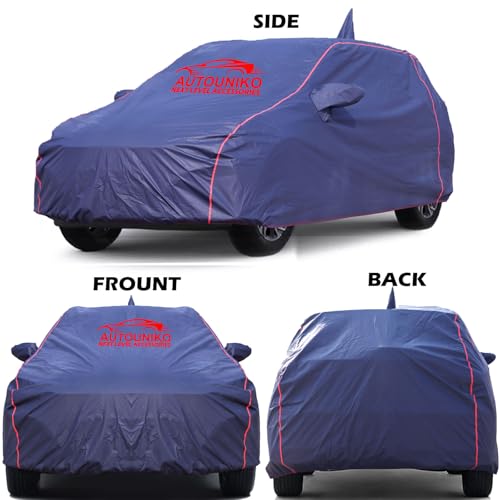 Image of Waterproof Car Body Cover for Tata Tiago Ev with Mirror and Antenna Pocket and Soft Cotton Lining (Full Bottom Elastic Triple Stitched) (Dark Blue)
