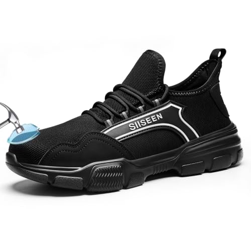 Image of Hogent Steel Toe Shoes for Men Women, Puncture Resistant Work Shoes, Lightweight Breathable Slip On Safety Sneakers Ideal for Construction Warehouse Manufacturing