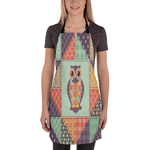Moslion Owl Apron 31X27 Inch Night Bird Owl With Big Eyes Mandala Flower Heart Polka Dot Kitchen Chef Waitress Cook Aprons Bib With Adjustable Neck For Women Men Girls Purple Green Orange #TOP2