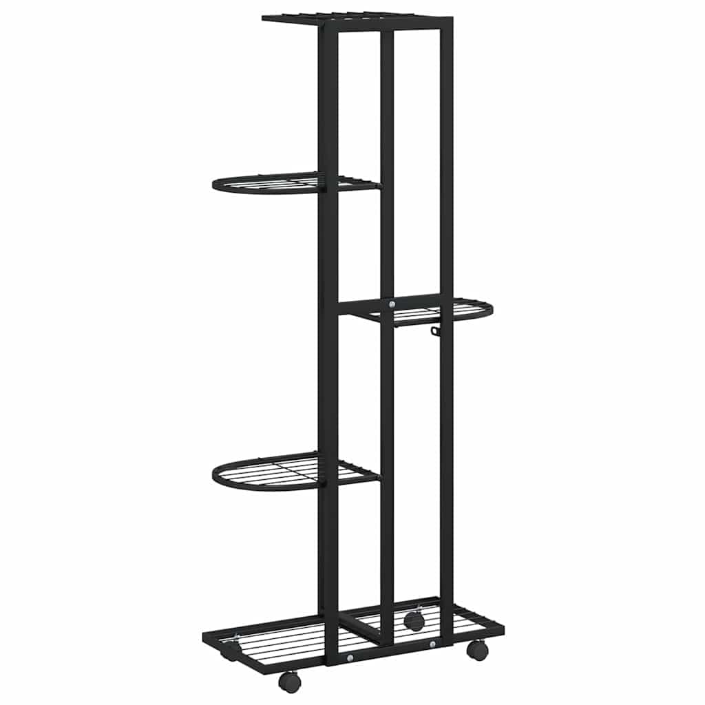 Générique Fioriera a 5 livelli con ruote, 44 x 23 x 100 cm, colore: Nero | Scaffale angolare in ferro, stabile e robusto, per piante e stoccaggio