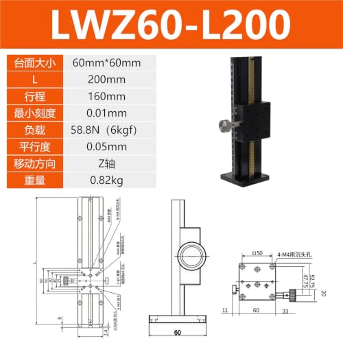 Plataforma de elevación eje Z LWZ60-100 con estante de engranaje manual para ajuste vertical 2