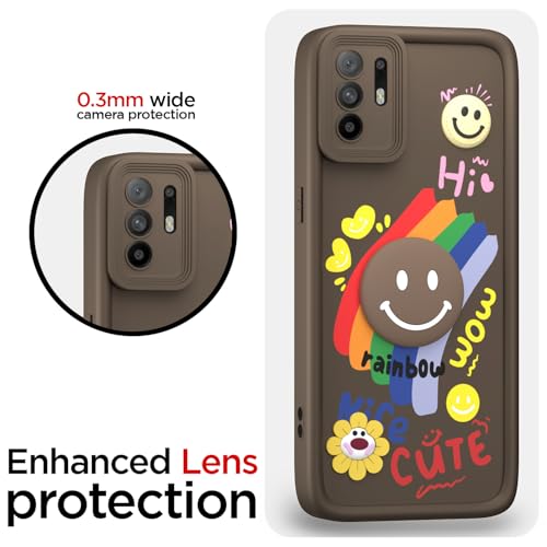 Image of Pikkme Back Cover for Oppo F19 Pro Plus 5G | Soft Silicone| Cute Rainbow Smile & 3D Cartoon Flower Design | Shockproof Raised Camera Protection Bumper Case (Brown)