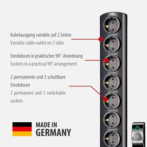Brennenstuhl Primera-Tec Comfort Switch Plus Steckdosenleiste 7-Fach mit Überspannungsschutz (2m Kabel, Schalter und RJ-11-Verbindung) schwarz – Bild 3