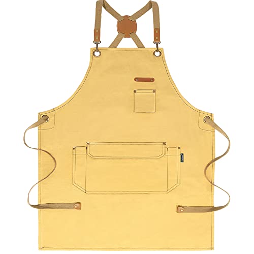 Genixart Chef Apron for Men Women with Pockets, Cross Back Kitchen Apron Cooking, Baking, BBQ, Art Painting