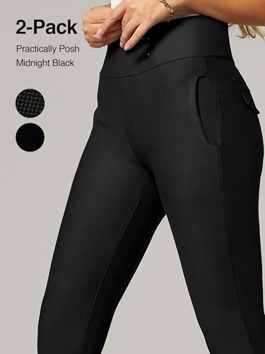 Conceited 2-Pack Stretch Slacks for Women - Wear to Work - Slim Leg Dress Pants with Pockets - Practically Posh, Black - (Large)4