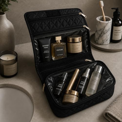 Image of Multifunctional Waterproof Shaving Kit Bag - Travel Cosmetic & Toiletry Organizer Pouch for Men and Women | Compact Medicine & Grooming Storage Case (Black)
