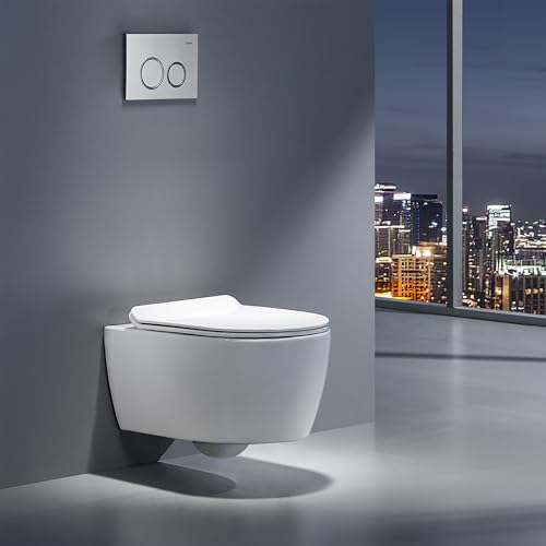 NEG Design Hänge-WC Toilette mit 360° Tornad00 Spülung, randloses Design, inkl. Softclose WC-Sitz aus Duroplast abnehmbar