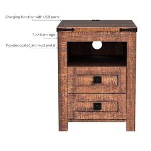 T4tream nightstand wtih charging station end table side table with 2 drawers storage cabinet for bedroom living room farmhouse design wood rustic reclaimed barnwood  urban country home decor