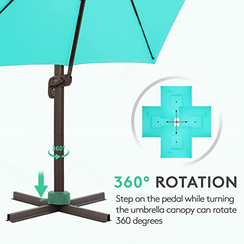 Jearey 12Ft Square Cantilever Patio Umbrella Double Top Roating Outdoor Offset Umbrella Heavy Duty Sun Umbrella For Patio Lawn Garden Backyard And Pool, Turquoise #TOP6