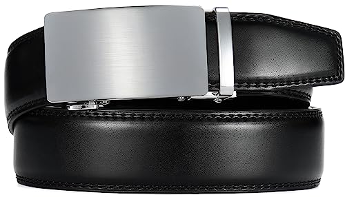 Image of Chaoren Leather Ratchet Belt 2 Pack Dress with Click Sliding Buckle 1 3 /8 inch in Gift Set Box - Adjustable Trim to Fit