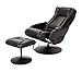 JC Home Drammen Massaging Leather Recliner and Ottoman with Leather-Wrapped Base, Obsidian Black