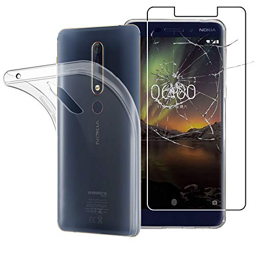 ebestStar - Etui Dla Nokia Nokia 6 (2018), Silikonowe Pokrowiec Premium Ochrona, Ultra Przezroczyste, Przezroczysty + Szkło Hartowane