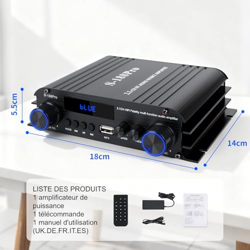 Amplificateur Audio 2.1 Bluetooth 5.3 avec Caisson de Basse 60W et Port USB