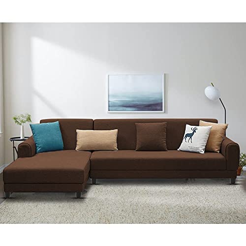 Image of Kraven LHS 6 Seater L Shape Sofa Set for Living Room (Brown Fabric)