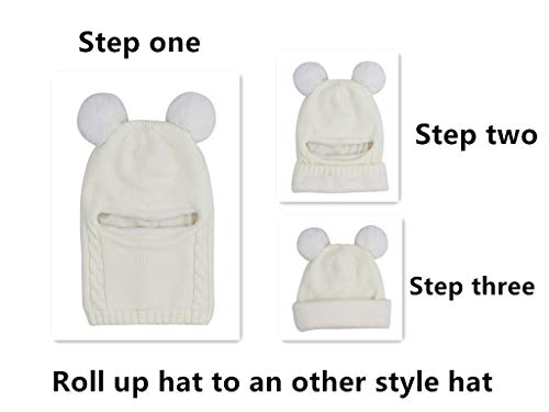 Baby Girls Boys Winter Hat Scarf Earflap Hood Scarves Skull Caps White - Thumbnail 4