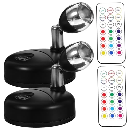 HOUDERCO Foco Interior Led a Batería Mando a Distancia, Lámpara Pequeña Regulable 13 Colores, Temporizador y Luz De Acento Para Armarios y Hogar, Juego De 2 Unidades Negro