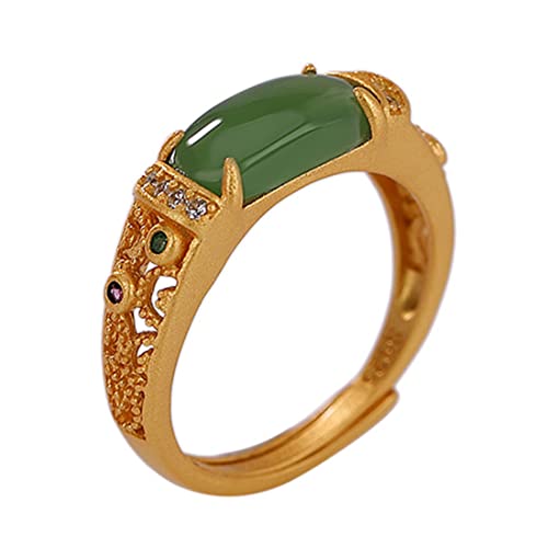Bague de jade réglable en argent S925 plaqué or pour femme