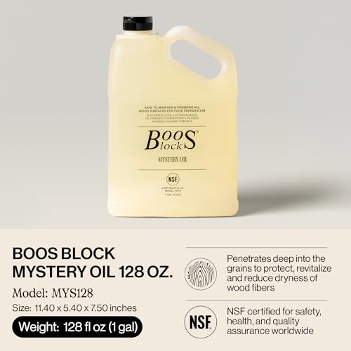 Image of John Boos All-Natural Mystery Oil, Large Revitalizing Wood Conditioner, 128 oz - Food-Grade Mineral Oil for Butcher Blocks, Cutting Boards, Countertops and Wooden Culinary Utensils