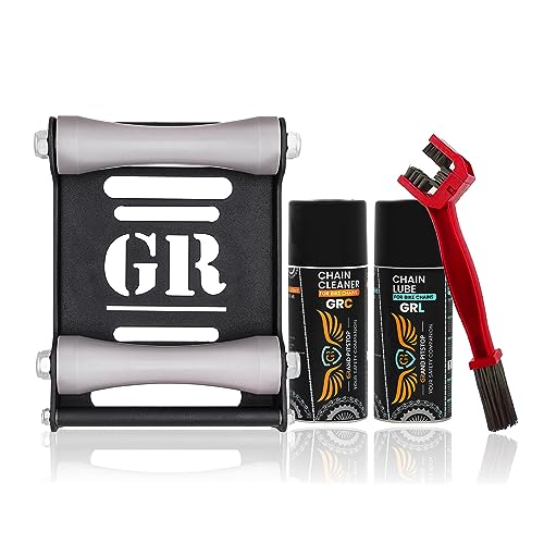 Image of Grand Pitstop Groller Large (Bikes <270 kgs and Tyre Width <240 mm) with Motorcycle Chain Cleaning Brush Red and Grand Pitstop GRC Chain Cleaner, GRL Chain Lube (160ml)