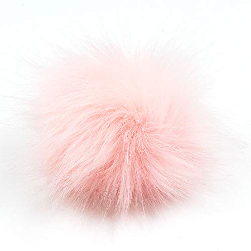 Image of Fluffy Faux Fur Pom Pom Ball for Knitting Accessories, Artificial Pompom with Elastic Cord, Hats Scarves Gloves Bags Charm Accessories, 3.9 Inch Pack of 12 (Pink)
