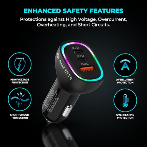 Image of MOZEN by Amkette PowerPro 60W Car Charger, 3 Port (Dual Type C + USB A) Car Charger Socket, Fast Charging, ABS Build, Safety Protections, Multi-Device Compatible - Mobiles, Tablets & More