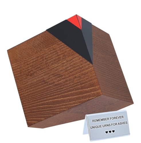 Urna de cremación moderna cofre de madera maciza para urna personalizada para adultos (marco negro / esquina roja / placa sí)