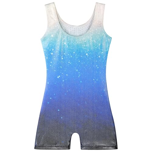 BAOHULU Leotard for Girls Gymnastics Toddler Tank Biketards Shorts Shiny Diamond Kids Dancewear B415_GradientBlue_150