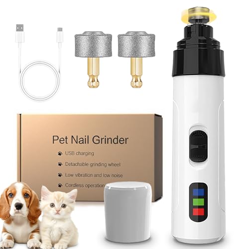 liucocotos Silent Groom Pro Dog Nail Grinder - Ultra Quiet Rechargeable Pet Nail Trimmer with LED Light, 2 Grinding Heads & Safety Guard for Small to Medium Dogs