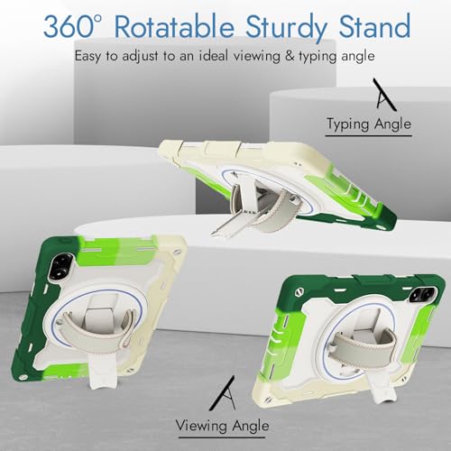 Image of Robustrion Cover for Redmi Pad Pro 12.1 inch, Armor Shockproof Cover Case with [Shoulder Strap] and [360 Degree Rotating Hand Strap and Stand] for Redmi Pad Pro 5G 12.1 inch - Rainbow Green