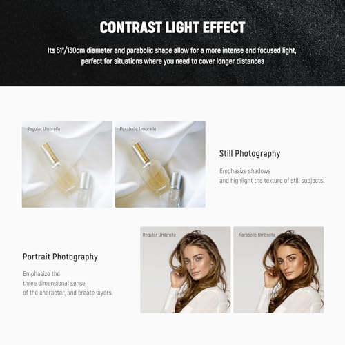 Image of NEEWER 130cm Parabolic Reflective Umbrella Photography with White Interior | Soft Lighting with Diffuser Cover, Bag, Quick Folding for Camera Studio Video Shooting, Monolight, Flash, NS2U