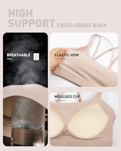 Image of RUNNING GIRL Sports Bras for Women High Support,Criss-Cross Back Strappy Bra Moulded Cup High Impact Workout Crop Tops