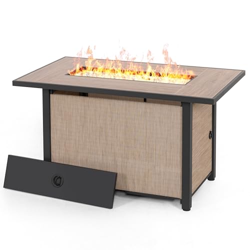 Image of Nuu Garden 43 inch Propane Fire Pit Table, CSA-Listed Outdoor 50,000 BTU Gas with Lid and Glass Beads, 2-in-1 Rectangular for Outside Backyard Patio, Light Brown