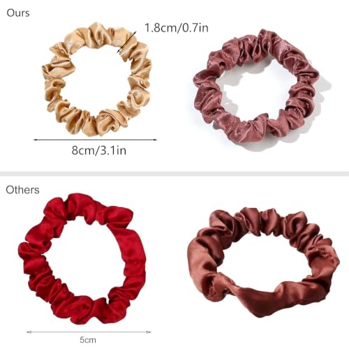 Image of Silk Hair Ties Satin Scrunchies - Small Mini Scrunchy for Women Thick Hair Accessories Cute Soft No Slip Hair Elastics Ponytail Holder for Curly Hair No Damage Hairties Gift for Girls