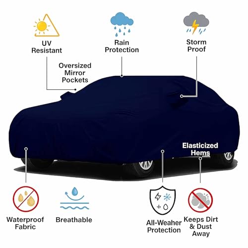 Image of Sulfar 100% Waterproof Car Body Cover Compatible with Mirror for Jaguar XK (Triple Stitched, Full Bottom Elastic, Blue-TB)