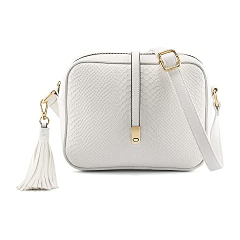 Faletony Crossbody Bags for Women Leather Shoulder Bag Snakeskin Crossbody Handbags Purse with Tassel (White) Cover