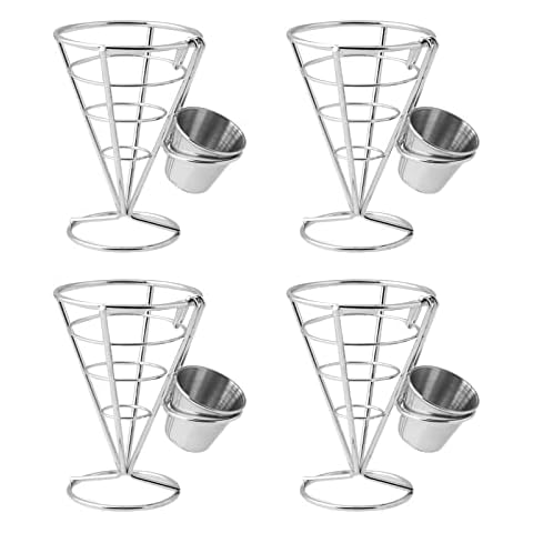 CNQLIS 4Pcs French Fry Holder French Cone French Fries Basket with Sauce Cup Metal Wire French Fry Holder for Food Ice Cream Holder/Buffet Dinner/Home Parties Cover