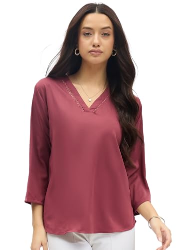 Image of SheWill Printed Top with Contrast Tipping - Stylish Ethnic & Western Tops for Women - Summer Travel Wear, Trendy Tops for Jeans, Lightweight & Comfortable Casual Wear
