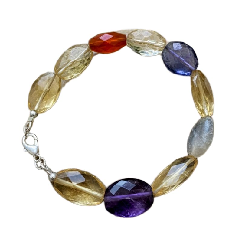 Bracelet pierres naturelles multicolores ovales de 18cm fait main pour femme