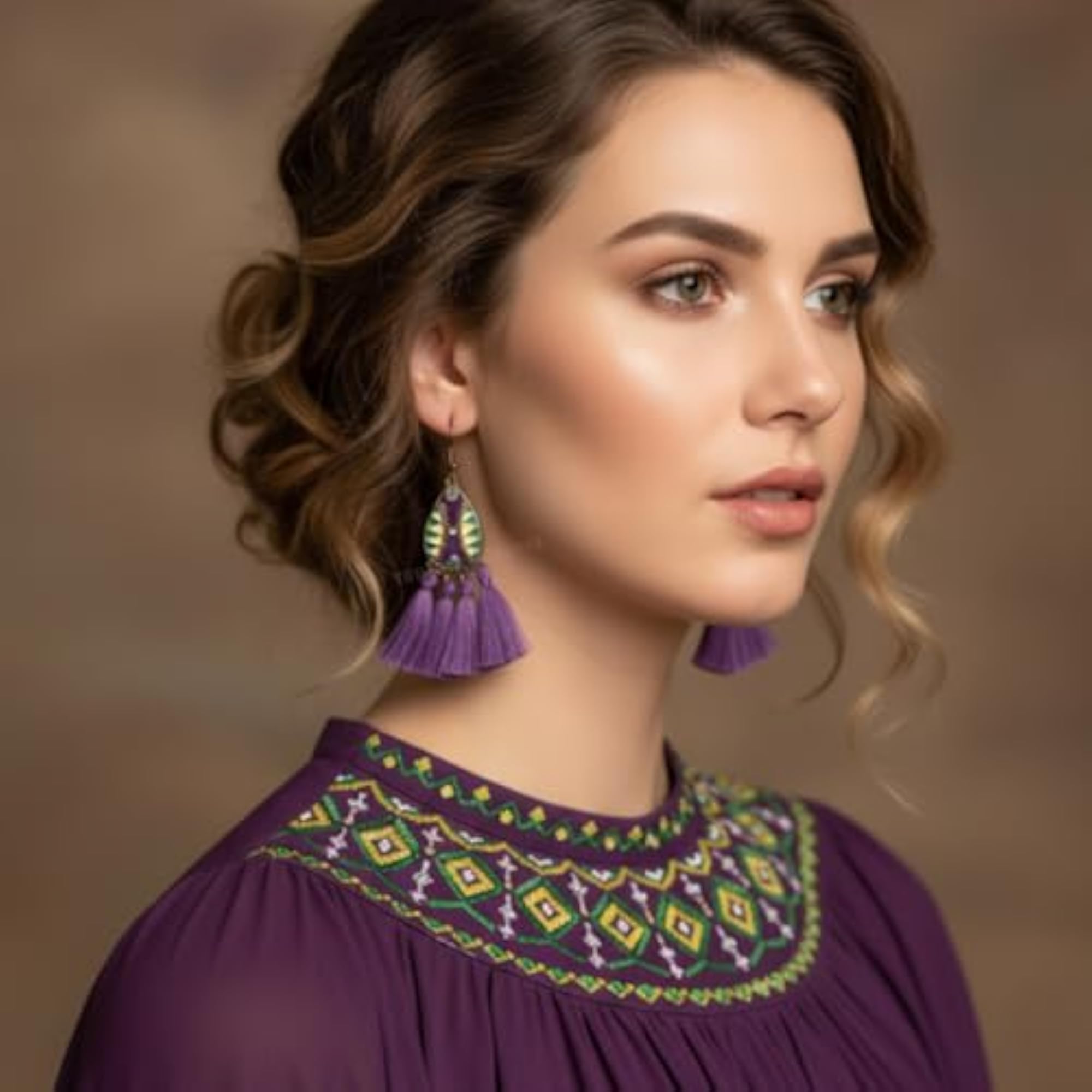 Bohemian Vintage Purple Tassel Drop Dangle Earrings